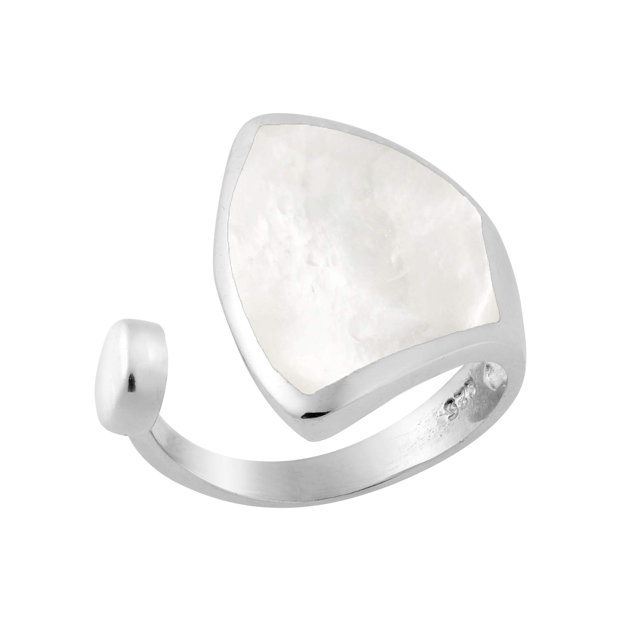 AeraVida Versatile Mother of Pearl Inlay Open-Ended .925 Sterling Silver Ring | Classic Wedding Rings For Women | Casual Comfort Fit Silver Rings for Women | Sterling Silver Rings