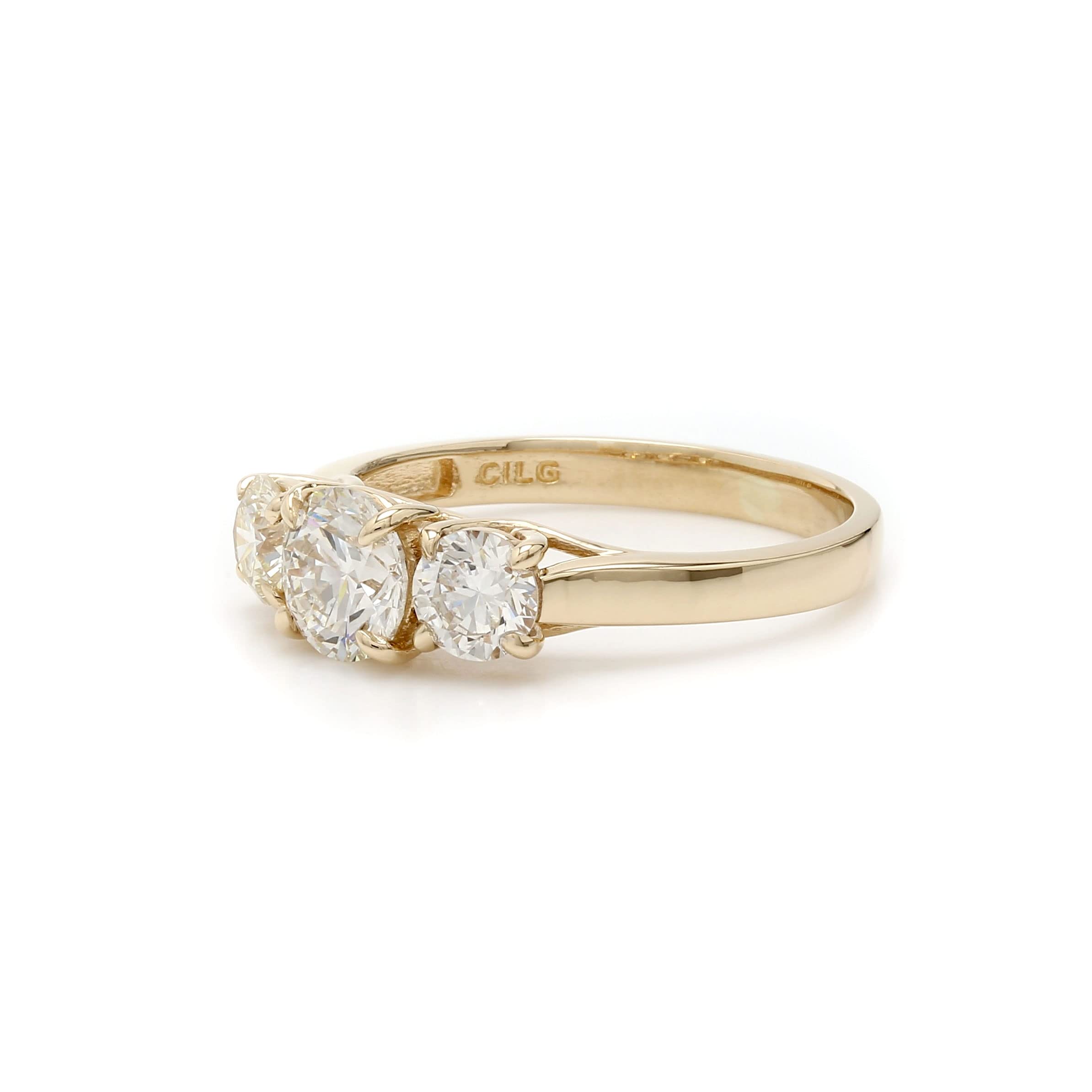 14k Yellow Gold Lab-Grown Diamond 3 Stone Wedding Engagement Ring (1.00 cttw, I-J Color, VS2-SI1 Clarity) Size 7.5