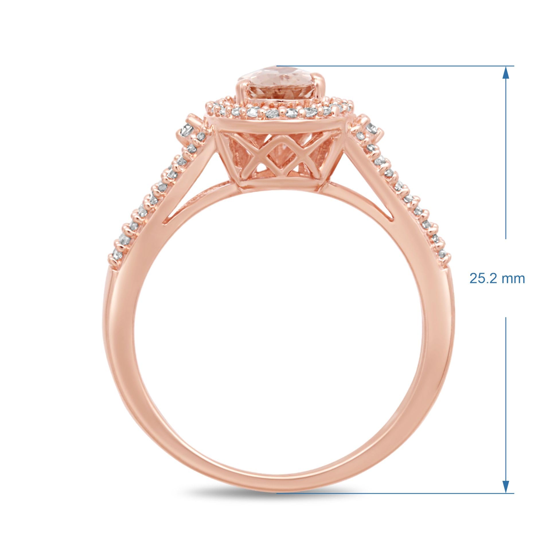 Jewelili 10K Rose Gold 7X5 MM Pear Shape Morganite and 1/4 Cttw Natural White Round Diamond Ring, Size 7