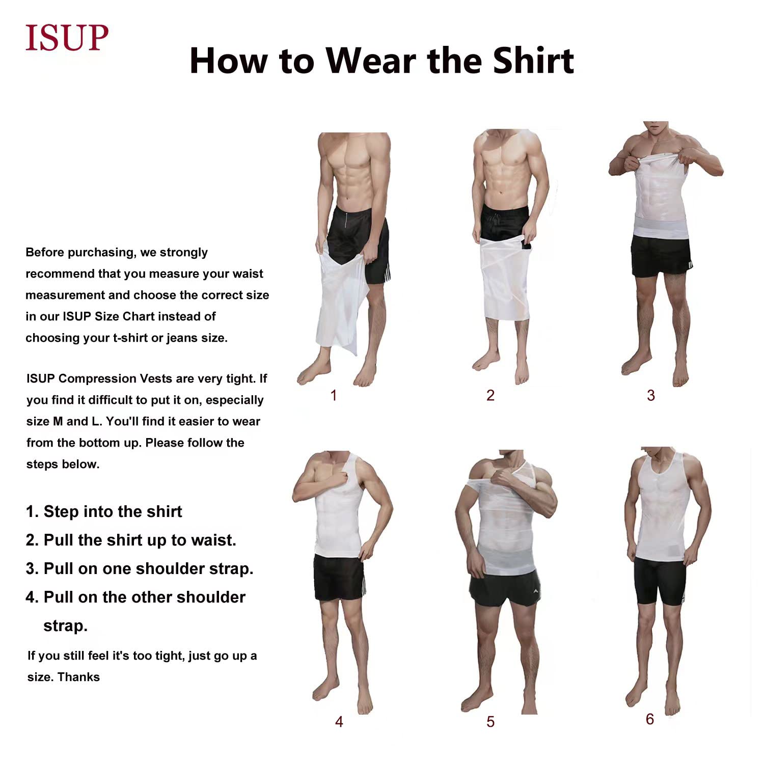 ISUP Mens Slimming Body Shaper Shirt Chest Compression Tank Top Tummy Control Undershirt Shaperwear White