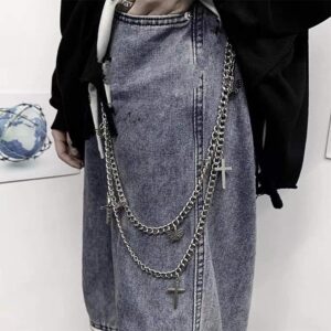 yertter punk butterfly cross multi layered chunky chain waist decoration pocket chain pants chain trousers chain goth street pants chain trousers jewelry for men women