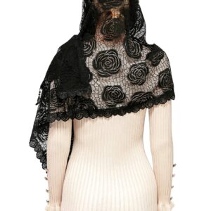 Wgior Rose Rectangular Chapel Veil Scarf Catholic Church Veils Mantilla Wrap Shawl Mass Head Covering (Black)