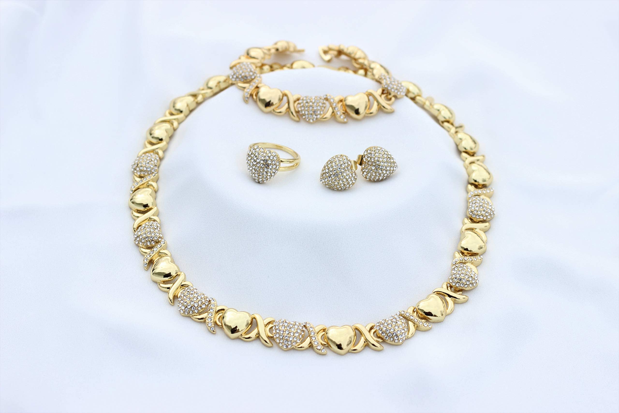 Hugs And Kisses Necklace Set - Necklace Set - Gold Plated Necklace Set - Gold Plated Earrings Ring Bracelet Necklace