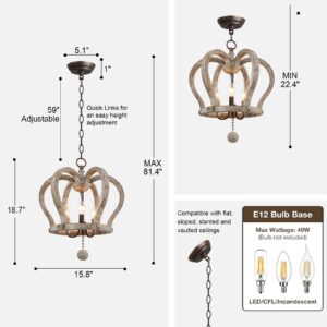 CFAGHOMEDESIGN Crown Chandelier,3-Light Wood Chandelier Light Fixture Modern,Wooden Chandeliers for Living Room,Farmhouse Dining Room Light fixtures Over Table,Antique and Rusty Gold Finish