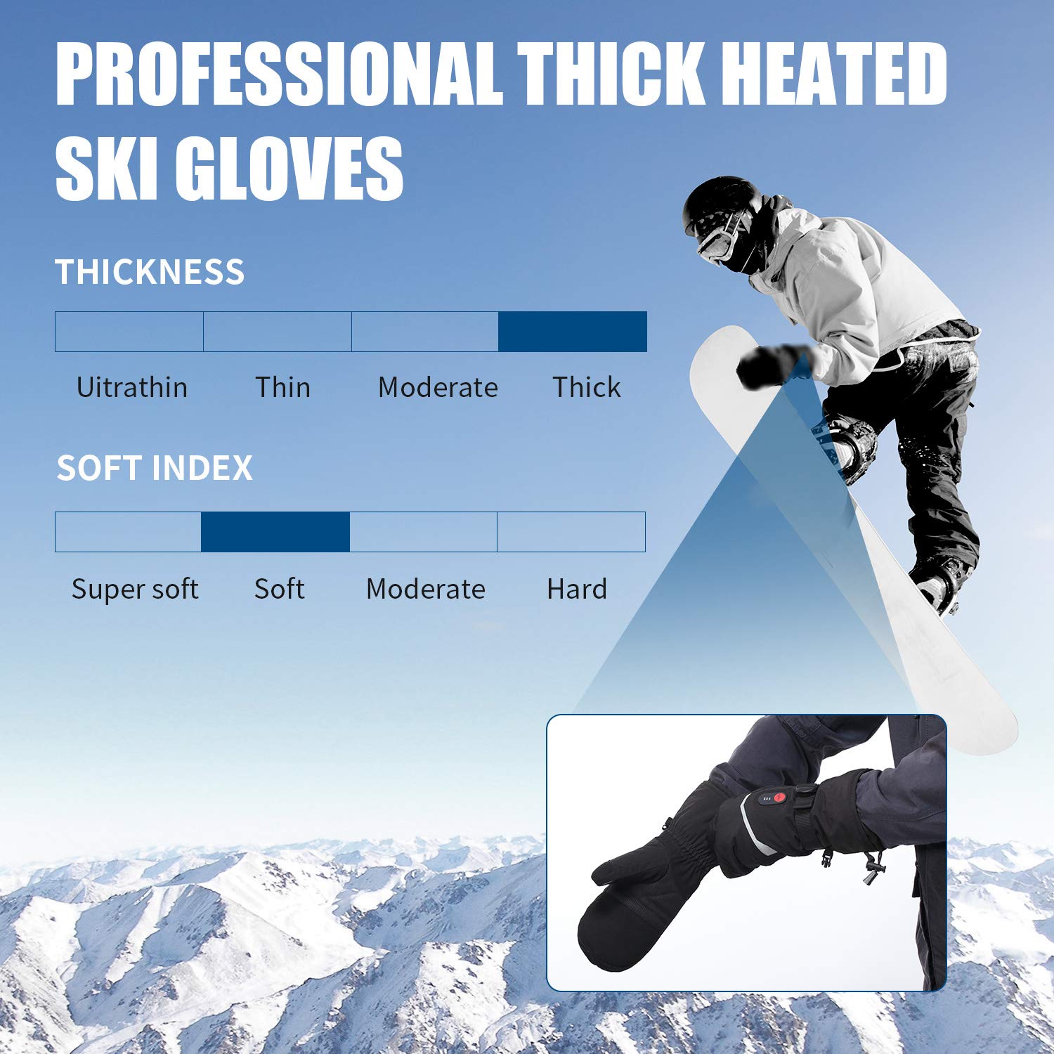 Heated Ski Gloves Mens Women Kids Mittens Electric Rechargeable Battery Gloves for Winter Skiing Skating Snow Camping Hiking Heated Arthritis Hand Warmer Gloves