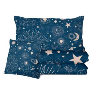 Sleepwish Celestial Comforter Set Sun Moon and Star Bedding Set Full Size 4 Piece Boho Blue Space Galaxy Comforter for Kids Boy Girls