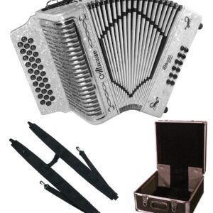 Alacran AL3112 Accordion Package: 31 Button, 12 Bass Accordion with Rigid Case and Adjustable Straps (Sol/GCF, White Pearl)