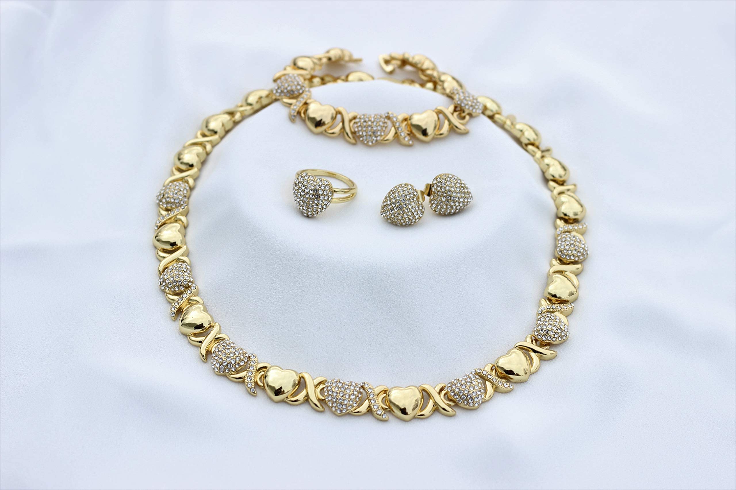 Hugs And Kisses Necklace Set - Necklace Set - Gold Plated Necklace Set - Gold Plated Earrings Ring Bracelet Necklace