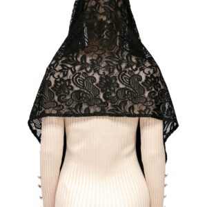 Wgior Rectangular Chapel Veil Scarf Catholic Church Veils Mantilla Wrap Shawl Mass Head Covering (Black)