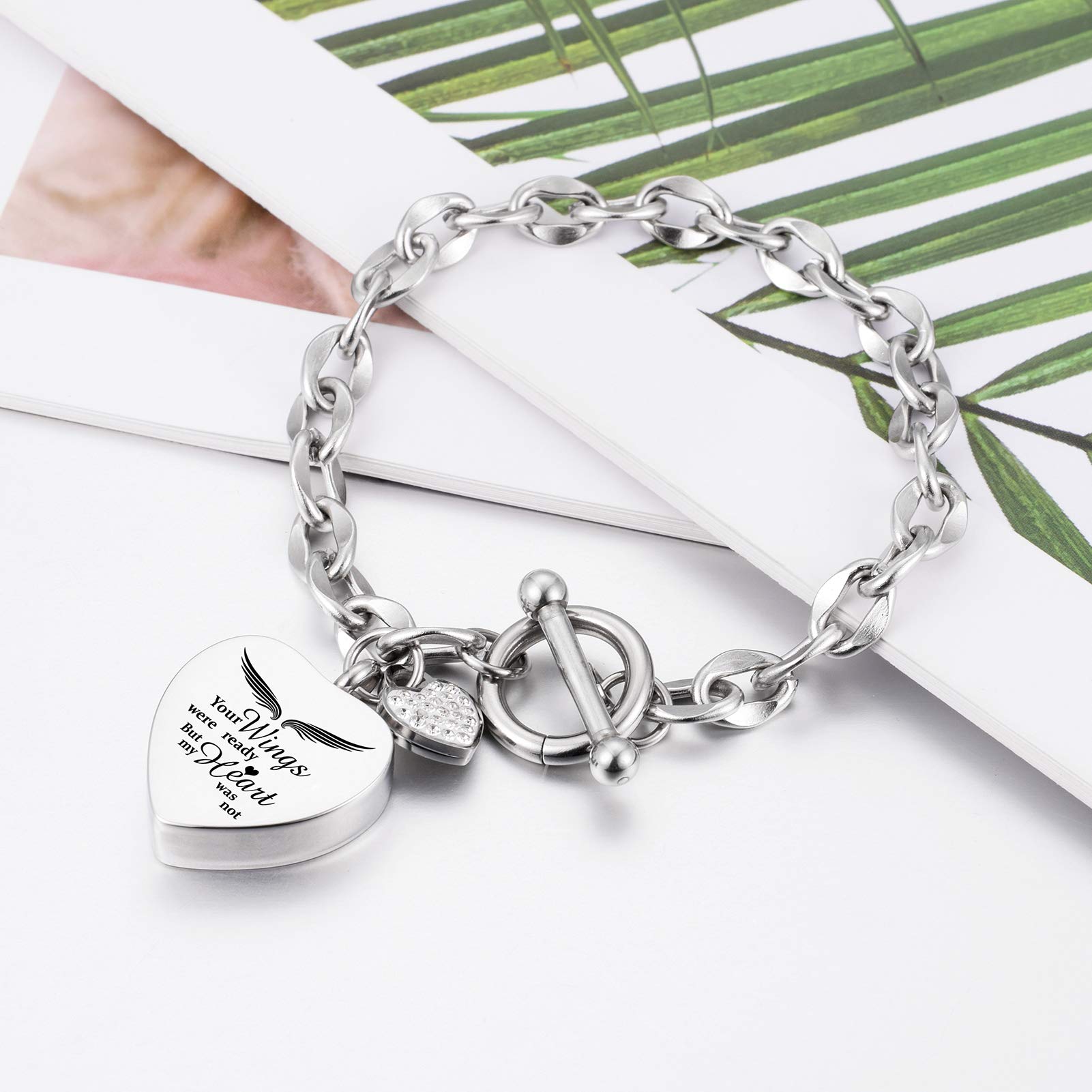 XIUDA Urn Bracelet for Ashes Cremation Bracelet Ashes Bracelet Heart Locket Holder Bangle Link Chain Women Men