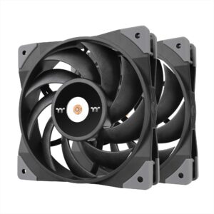 thermaltake toughfan 14 black pwm 500~2000rpm-controlled high static pressure 140mm circular radiator fan with with anti-vibration mounting system cooling, (2 fan pack) cl-f085-pl14bl-a