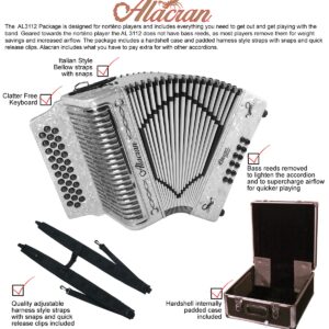 Alacran AL3112 Accordion Package: 31 Button, 12 Bass Accordion with Rigid Case and Adjustable Straps (Sol/GCF, White Pearl)