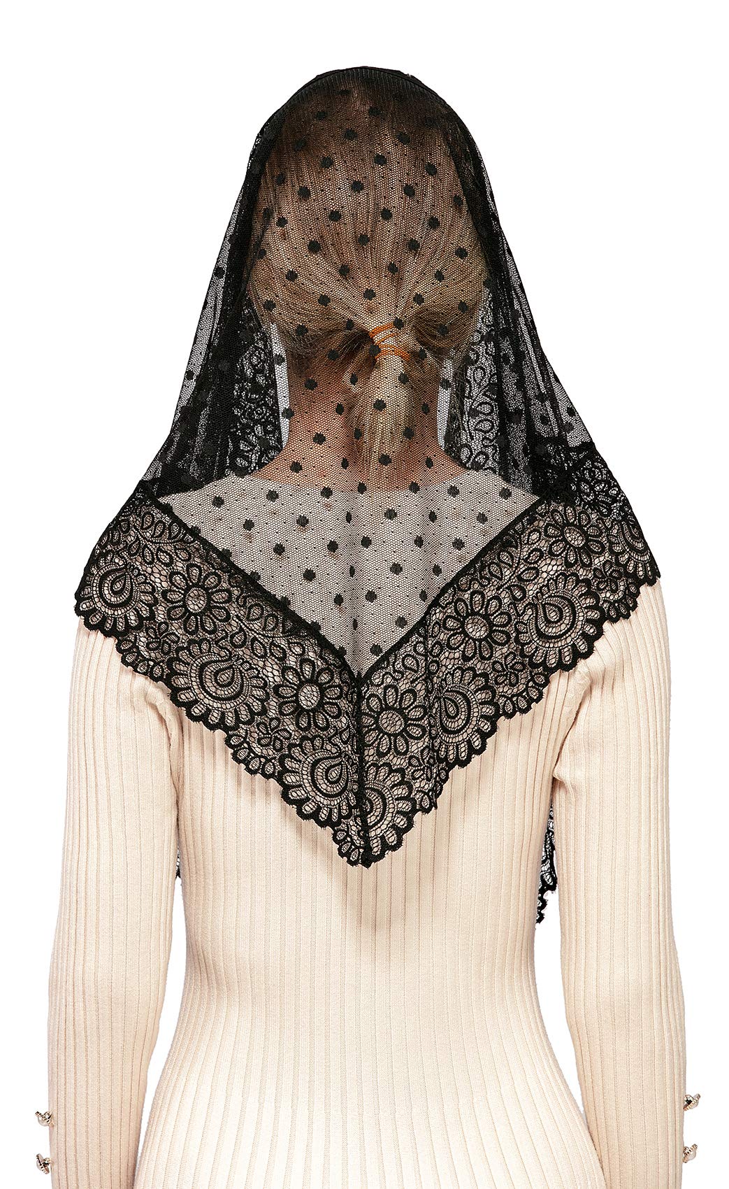 Wgior Triangle Vintage Inspired Lace Chapel Veils Catholic Mass Head Covering Scarf Mantilla Veils for Church (Black)