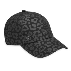 gaiam leopard print black running cap with sweatband and ponytail hole for women