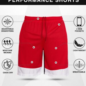 Starting 5 Mens Basketball Shorts with Pockets, Active Athletic Performance Gym Workout Shorts for Men Workout Shorts, 4 Pack (as1, Alpha, x_l, Regular, Regular, Red/White/Black/Royal)