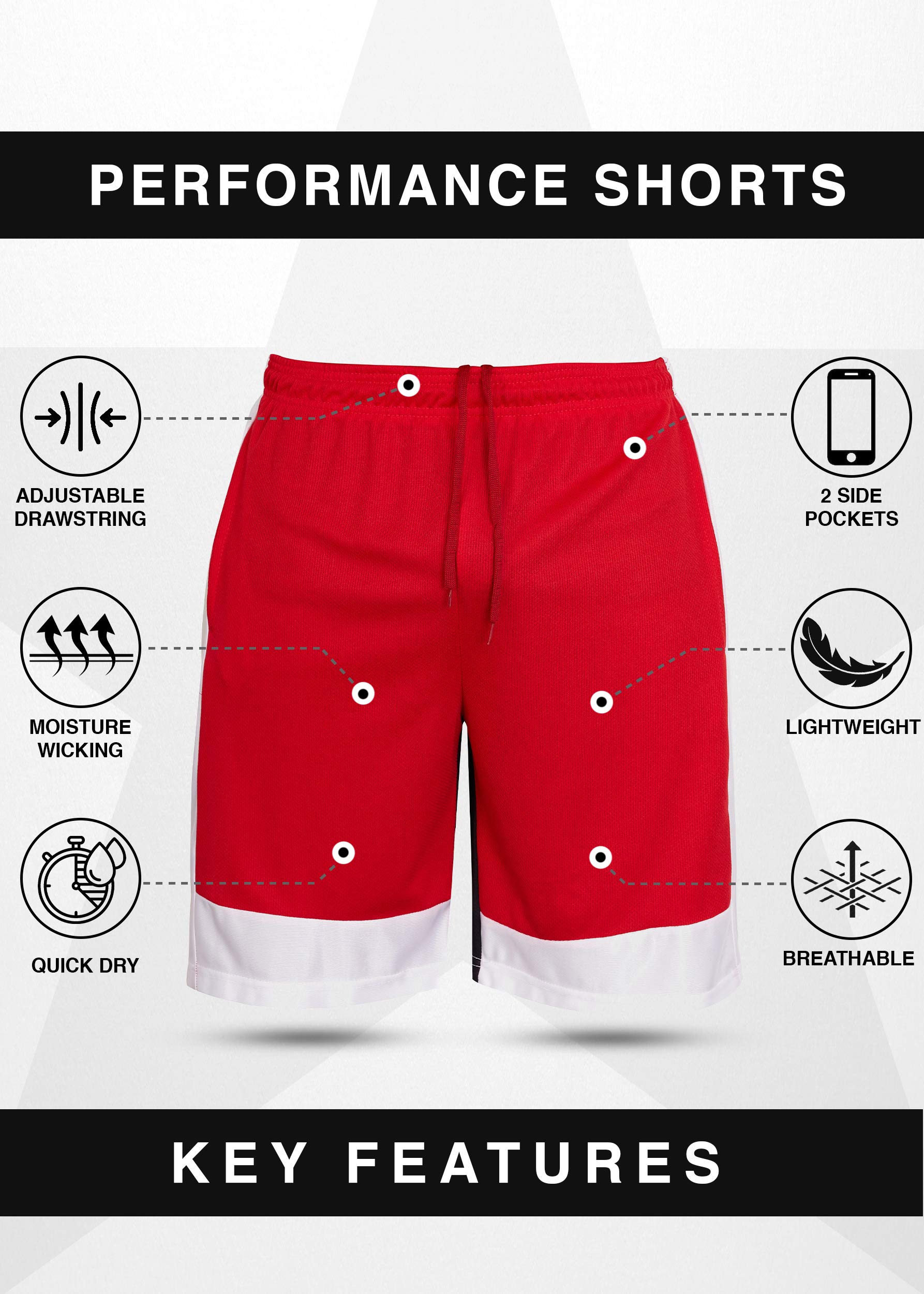 Starting 5 Mens Basketball Shorts with Pockets, Active Athletic Performance Gym Workout Shorts for Men Workout Shorts, 4 Pack (as1, Alpha, x_l, Regular, Regular, Red/White/Black/Royal)