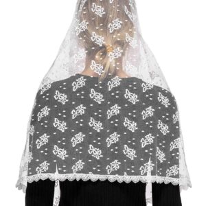 Wgior Embroidered Lace Chapel Veil Infinity Mantilla Veils Catholic Church veil Latin Mass Head Covering Scarf (White)