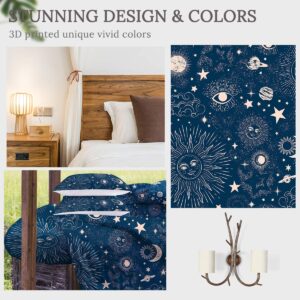 Sleepwish Celestial Comforter Set Sun Moon and Star Bedding Set Full Size 4 Piece Boho Blue Space Galaxy Comforter for Kids Boy Girls