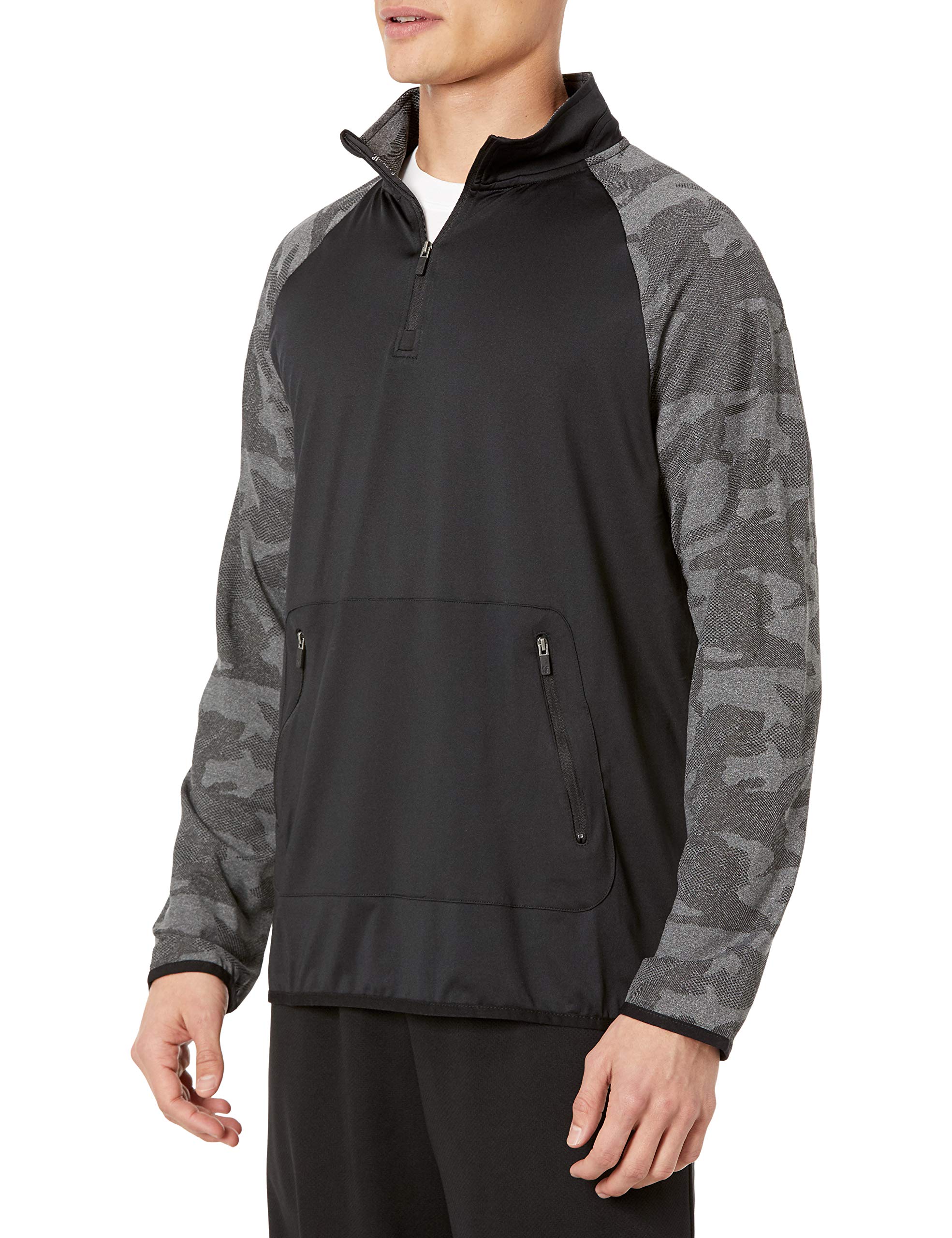 Hickey Freeman Men's Camo Jacquard Sleeve Quarter Zip, Black, XX-Large