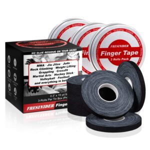 FRESINIDER Finger Tape - Strong Athletic Tape | 0.3” x 45 Feet (9 Pack) Tin Set | No Sticky Residue | for Rock Climbing, BJJ Jiu Jitsu, Grappling, Judo, MMA, Rock Climbing and Martial Arts (Black)