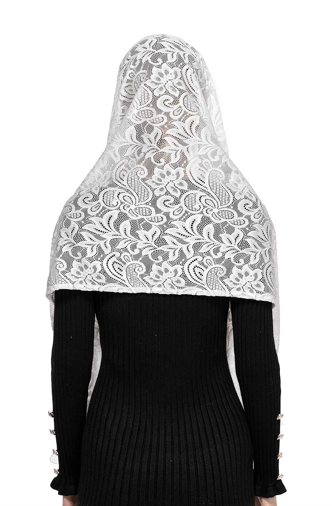 Wgior Rectangular Chapel Veil Scarf Catholic Church Veils Mantilla Wrap Shawl Mass Head Covering (White)