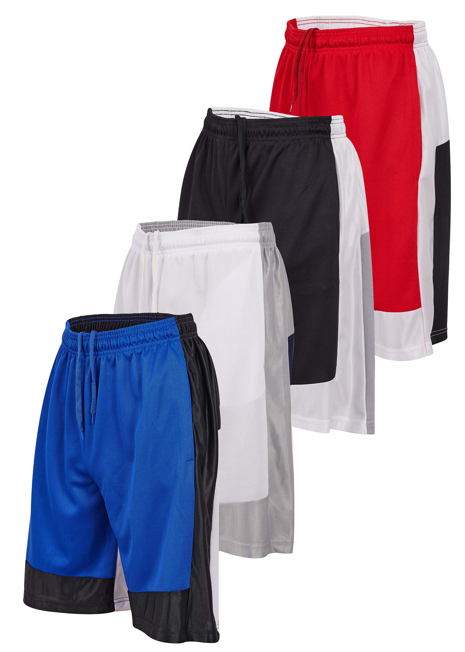 Starting 5 Mens Basketball Shorts with Pockets, Active Athletic Performance Gym Workout Shorts for Men Workout Shorts, 4 Pack (as1, Alpha, x_l, Regular, Regular, Red/White/Black/Royal)