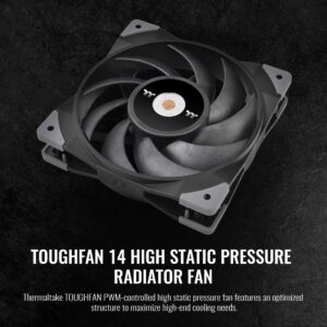 Thermaltake TOUGHFAN 14 Black PWM 500~2000rpm-controlled high Static Pressure 140mm Circular Radiator Fan with with Anti-Vibration Mounting System Cooling, (2 Fan Pack) CL-F085-PL14BL-A