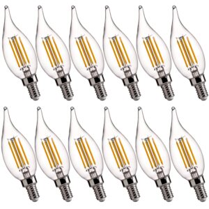 flsnt led candelabra bulbs, dimmable ca11 e12 led chandelier light bulbs, 2700k soft white, 4w (40w equivalent), 450lm, 12 pack