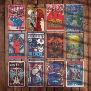 HK Studio Grunge Room Decor Aesthetic Posters - Skeleton Hippie Room Decor 8" x 12" Pack 12