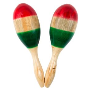 Needzo Maracas Musical Instrument, Large Wooden Tri-Colored with Palm Tree Silhouette, Latin Percussion, for Adults, Set of 2, 12 Inches