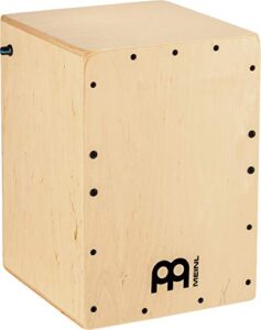 meinl percussion jam pickup cajon box drum with internal snares and electronics for amp or pa system, compact size — made in europe — play with your hands, baltic birch, 2-year warranty (pjc50b)