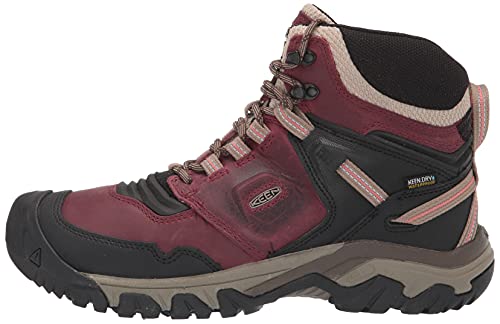 KEEN Women's-Ridge Flex Mid Height Waterproof Hiking Boots, Rhubarb/Black, 6.5