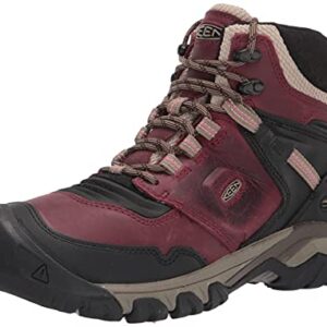 KEEN Women's Ridge Flex Mid Height Waterproof Hiking Boots, Rhubarb/Black, 9