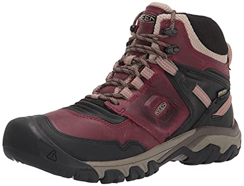 KEEN Women's Ridge Flex Mid Height Waterproof Hiking Boots, Rhubarb/Black, 9