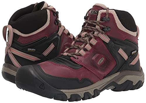 KEEN Women's-Ridge Flex Mid Height Waterproof Hiking Boots, Rhubarb/Black, 6.5