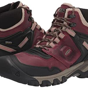 KEEN Women's Ridge Flex Mid Height Waterproof Hiking Boots, Rhubarb/Black, 9