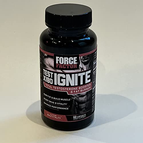 FORCE FACTOR Test X180 Ignite Testosterone Booster for Men, Testosterone Support Supplement to Help Burn Fat, Boost Vitality, and Increase Energy, 60 Capsules