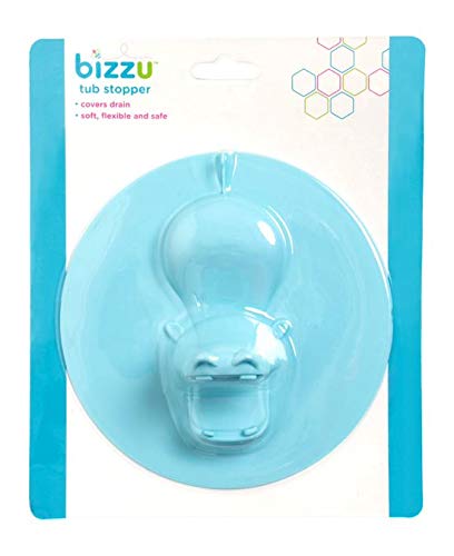 Bizzu Hippo Tub Stopper, Soft and Flexible Silicone Bathrub Drain Plus, Baby and Toddler Bathtime Accessory, Blue