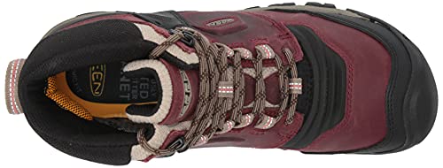 KEEN Women's-Ridge Flex Mid Height Waterproof Hiking Boots, Rhubarb/Black, 6.5