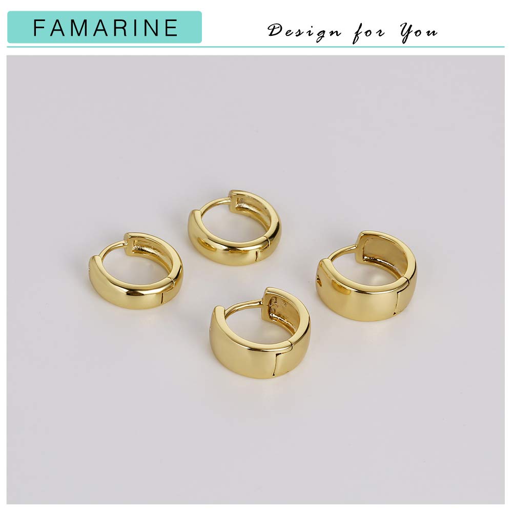 FAMARINE 2 Pairs 14K Gold Plated Hoop Huggie Earrings for Women, Minimalist Dainty Hoop Earrings