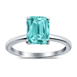 Blue Apple Co. Simulated Paraiba Tourmaline CZ Size-5 Emerald Cut Cathedral Solitaire Wedding Engagement Ring Simulated Cubic Zirconia 925 Sterling Silver Center Stone-(8mmx6mm)