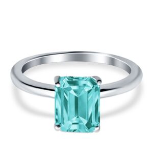 blue apple co. simulated paraiba tourmaline cz size-5 emerald cut cathedral solitaire wedding engagement ring simulated cubic zirconia 925 sterling silver center stone-(8mmx6mm)