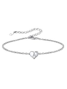 sterling silver heart letter a bracelets silver initial 18k white gold plated bracelet initial charm women bracelet jewelry