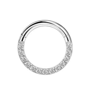 16g 8mm septum rings for women 316l surgical steel septum clicker 16 gauge septum jewelry cz daith earring hoop hypoallergenic daith piercing jewelry cubic zirconia gem hoop silver piercing earring