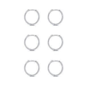 sterling silver hoop earrings- cartilage earring small hoop earrings for women men,3 pairs of hypoallergenic 925 sterling silver earrings(3 pairs 6mm）