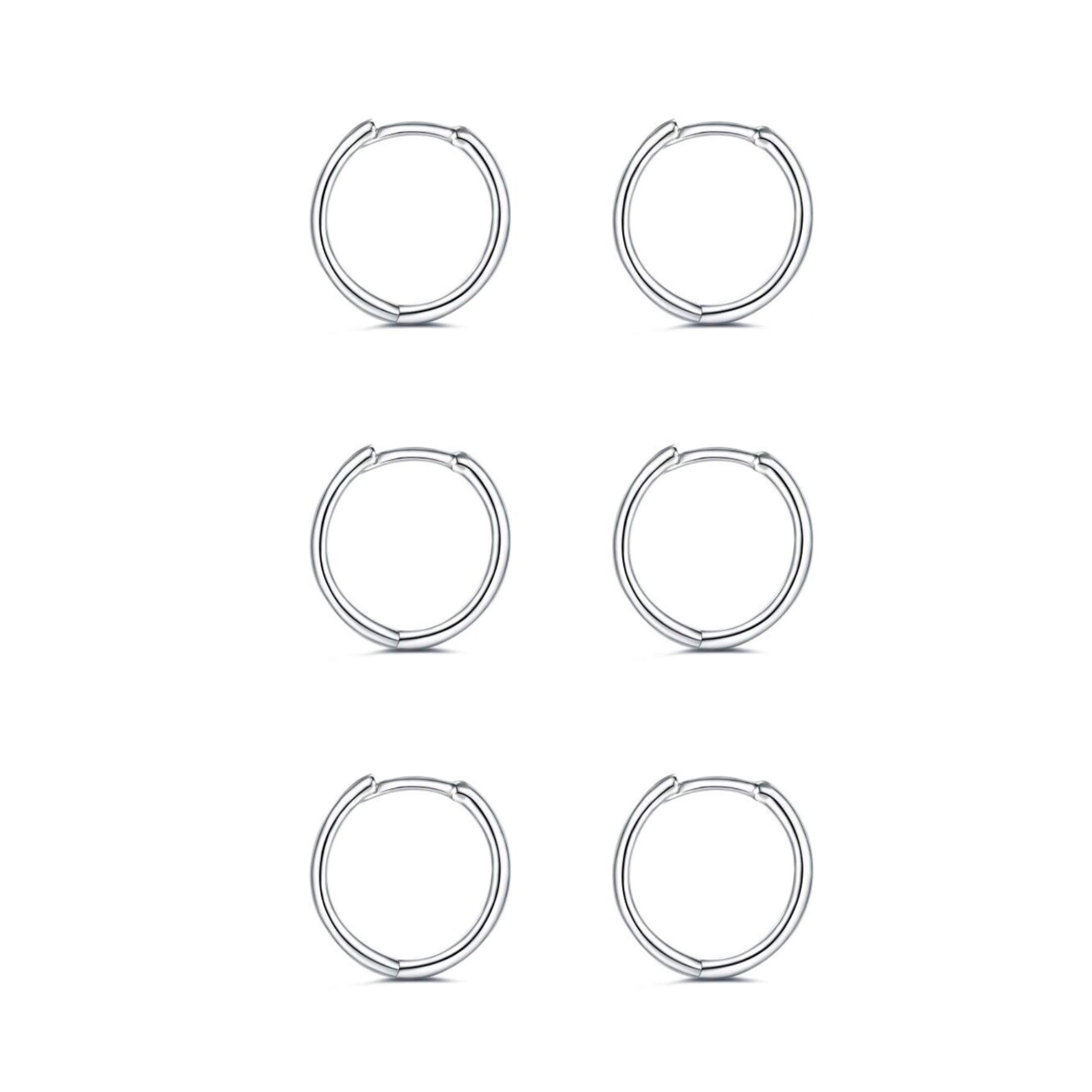 Sterling Silver Hoop Earrings- Cartilage Earring Small Hoop Earrings for Women Men,3 Pairs of Hypoallergenic 925 Sterling Silver Earrings(3 pairs 6mm）