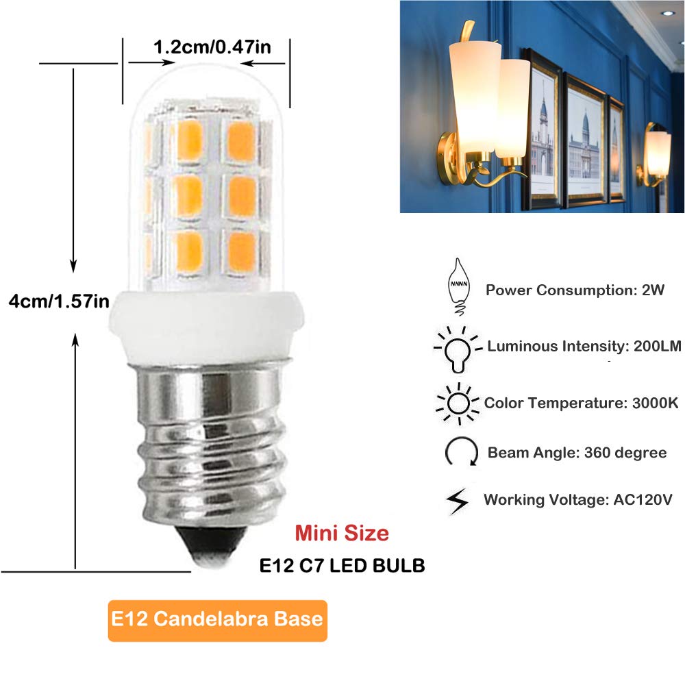 G MGY OLED E12 LED Bulbs Replacement for 15W Himalayan Salt Lamps, Chandeliers, Night Light Bulbs, E12 Candelabra Base, C7 Replacement Bulbs, Warm White 3000K 2-Pack