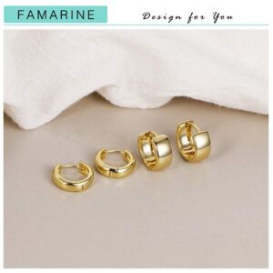 FAMARINE 2 Pairs 14K Gold Plated Hoop Huggie Earrings for Women, Minimalist Dainty Hoop Earrings