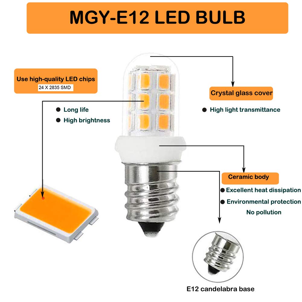 G MGY OLED E12 LED Bulbs Replacement for 15W Himalayan Salt Lamps, Chandeliers, Night Light Bulbs, E12 Candelabra Base, C7 Replacement Bulbs, Warm White 3000K 2-Pack