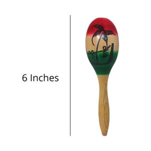 Needzo Maracas Musical Instrument, Small Wooden Tri-Colored with Palm Tree Silhouette, Latin Percussion, for Adults, Set of 2, 7 3/4 Inches